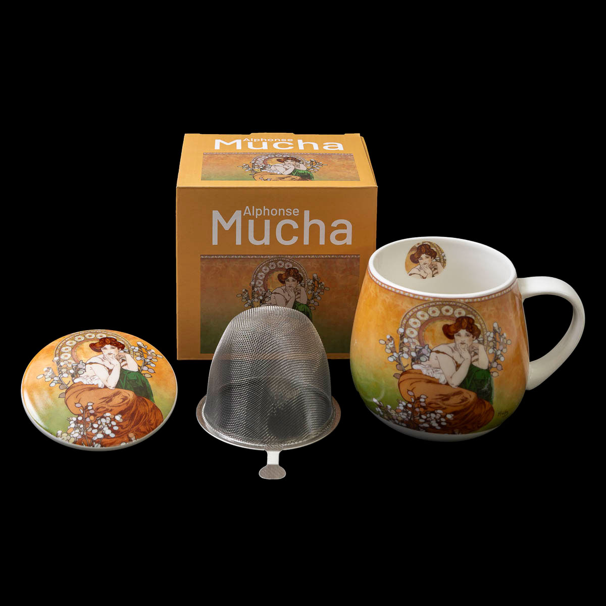 Mug snuggle in porcellana con infusore per tè Alfons Mucha, Topazio (Arancione), dettaglio ,°1