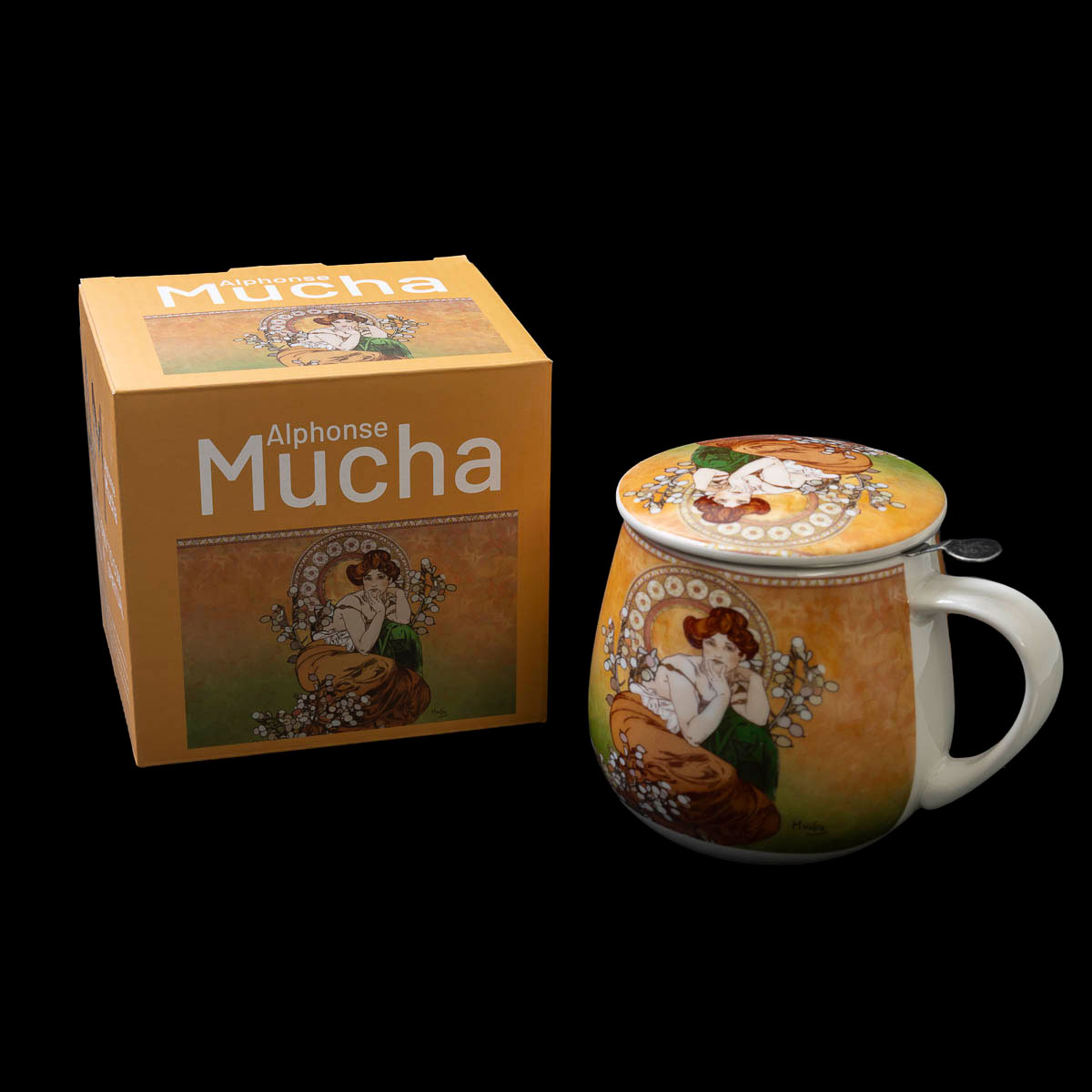 Mug snuggle in porcellana con infusore per tè Alfons Mucha, Topazio (Arancione)