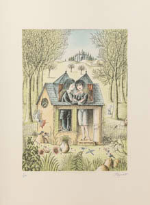 Lithographie originale signée et num. Raymond Peynet - Un petit chez-soi vaut mieux qu'un grand chez les autres