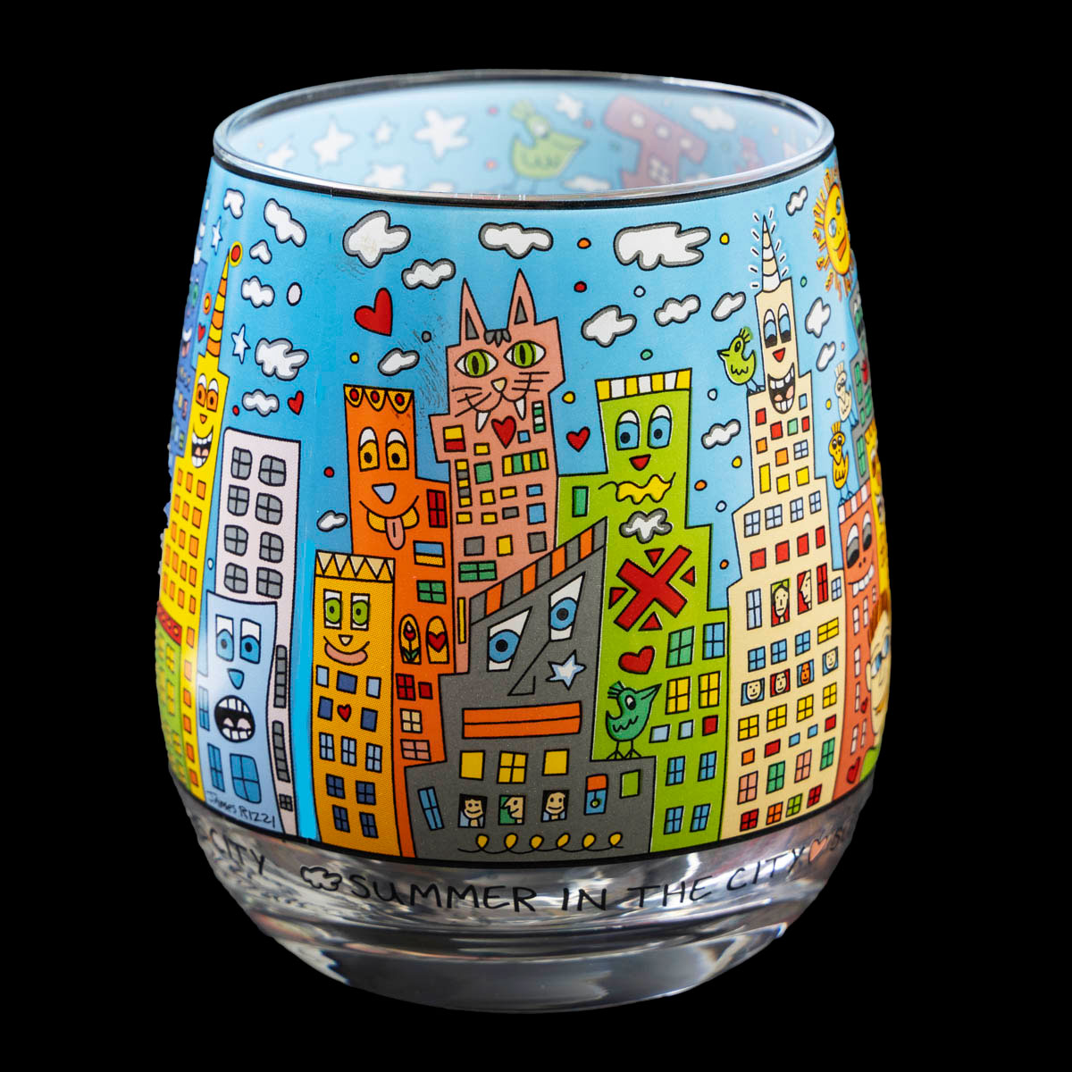 Vaso de agua o portavelas James Rizzi: Summer in the city (detalle n°2)