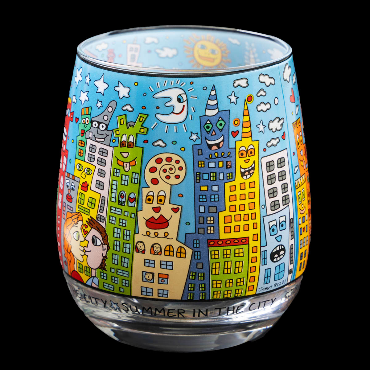 Vaso de agua o portavelas James Rizzi: Summer in the city (detalle n°3)