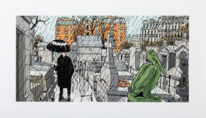Estampe pigmentaire Jacques Tardi : Nestor Burma dans le 20e Arrondissement de Paris