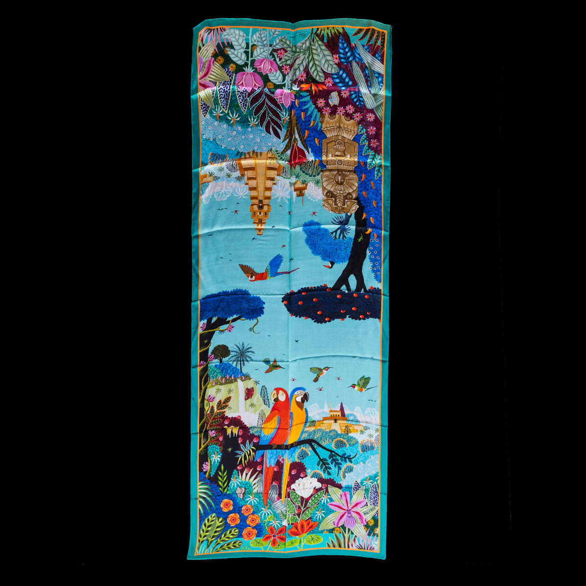 Pañuelo de seda de Alain Thomas: Guacamayo de México (desplegada)