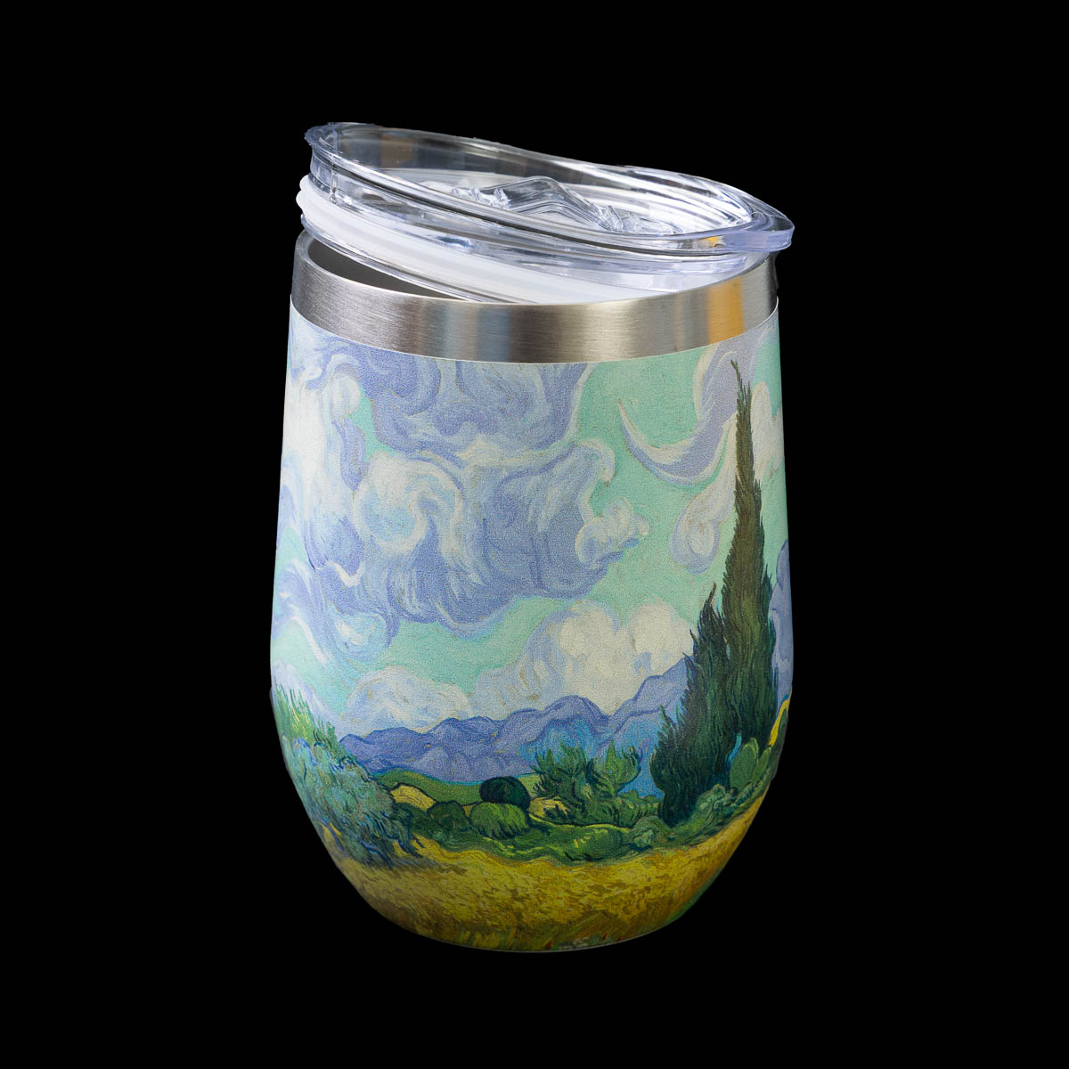 Insulated Van Gogh Mug: Wheat Field with Cypresses (lid placed)