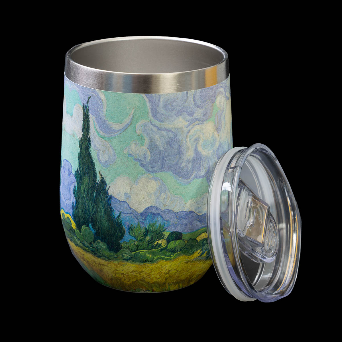 Insulated Van Gogh Mug: Wheat Field with Cypresses (open)
