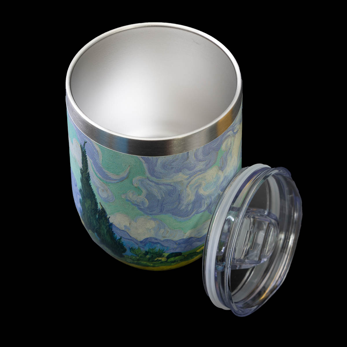 Insulated Van Gogh Mug: Wheat Field with Cypresses (view of the stainless steel interior)