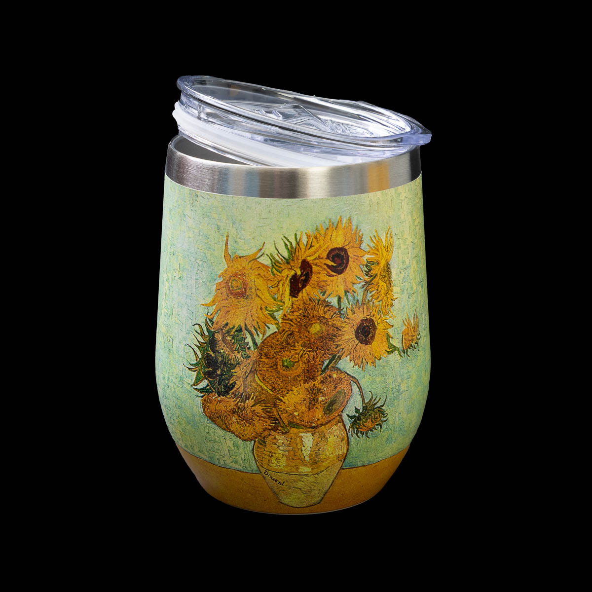 Insulated Van Gogh Mug: Sunflowers (lid placed)