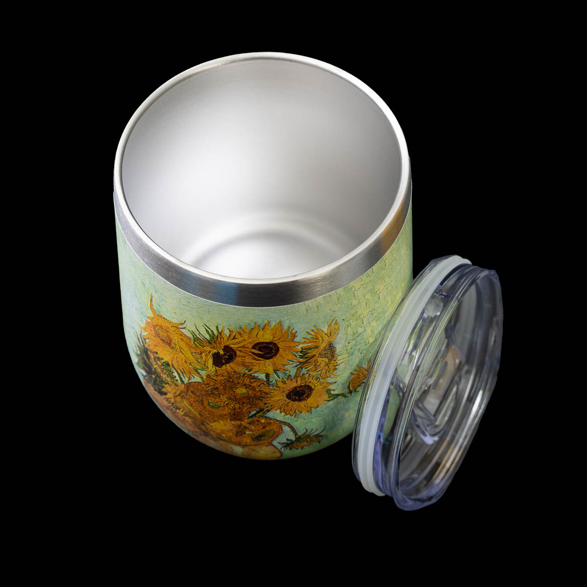 Insulated Van Gogh Mug: Sunflowers (view of the stainless steel interior)