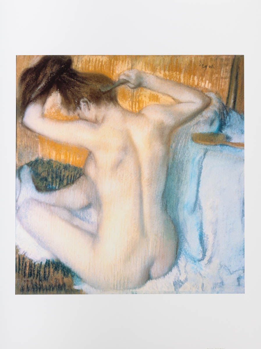 art lamina de Degas : Mujer desnuda sentada, peinándose después del aseo - art lamina