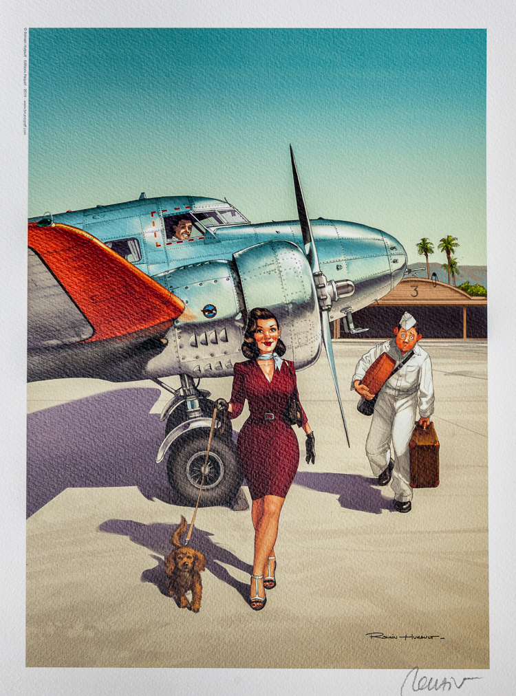 Lámina firmada Romain HUGAULT - Pin-up et chien - Lámina