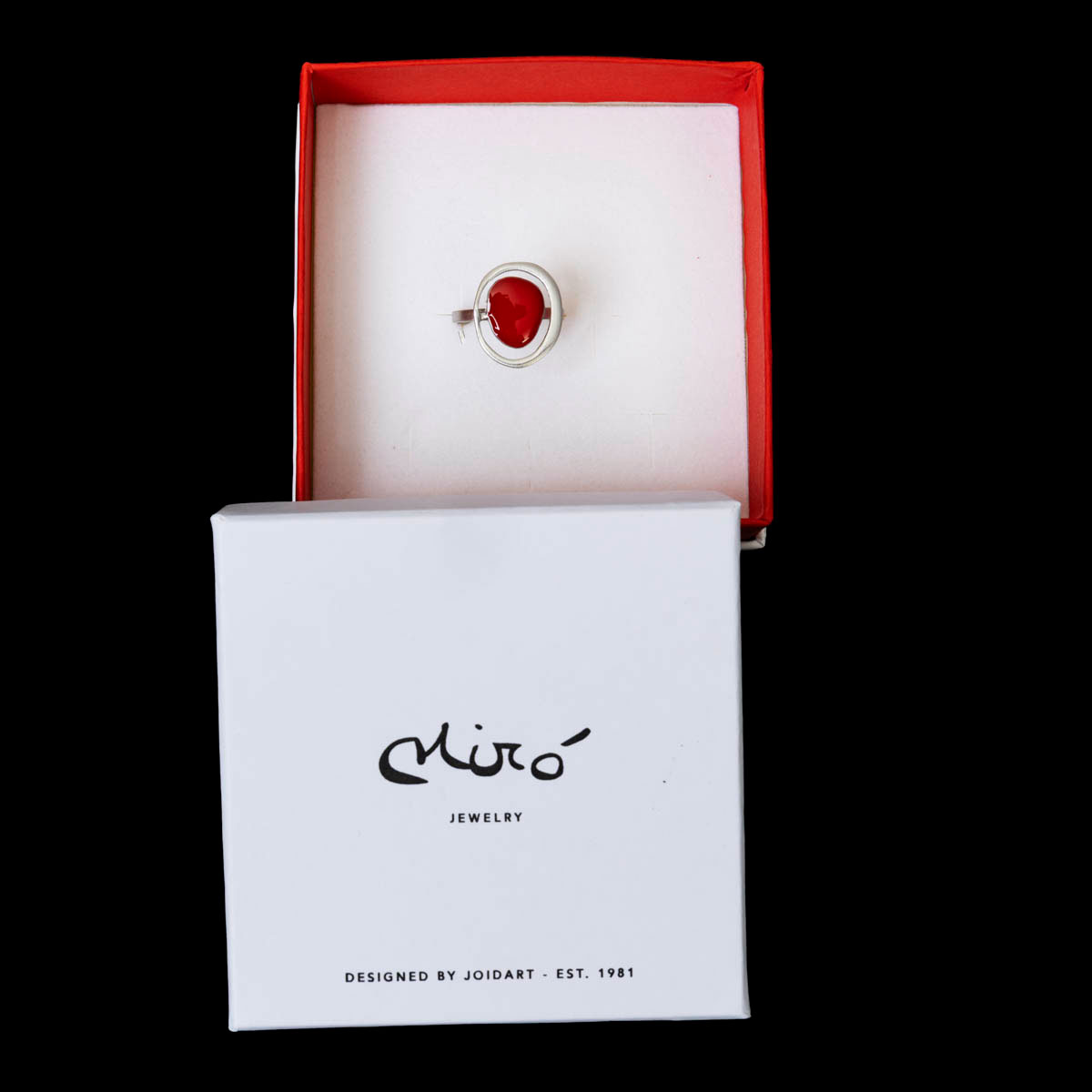 Anello ispirato a Joan Miro: Sole rosso. - Misura 18