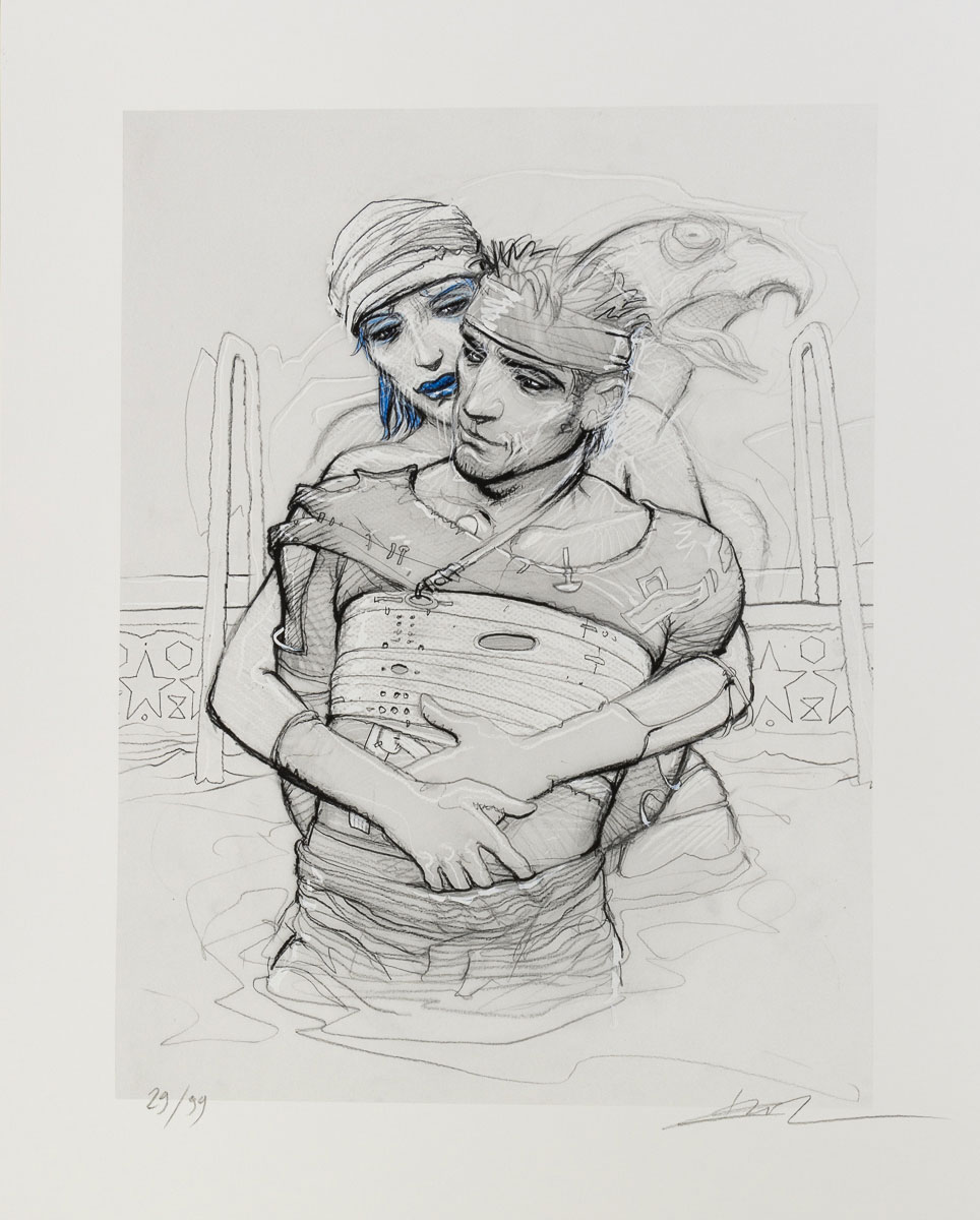 Lámina pigmentaria firmada y numerada de Enki Bilal - La piscine - Lámina