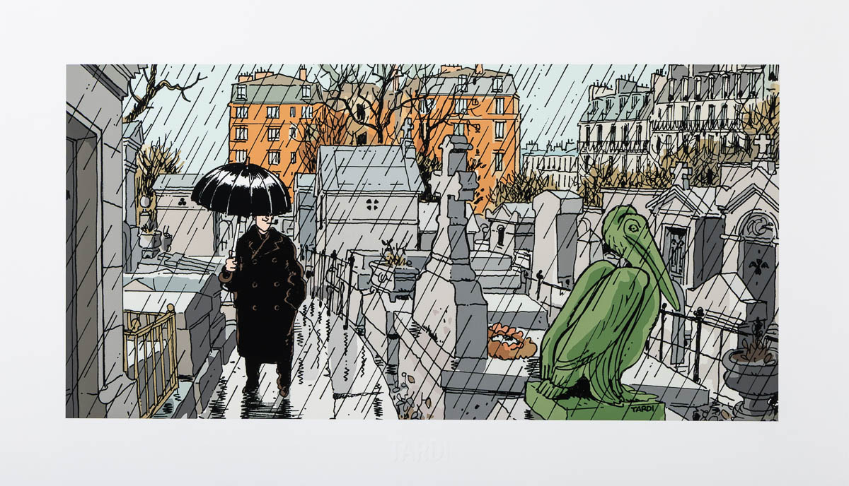Estampe pigmentaire Jacques Tardi : Nestor Burma dans le 20e Arrondissement de Paris - Estampe