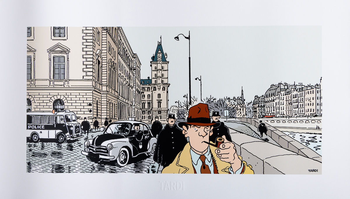 Pigment print by Jacques Tardi: Nestor Burma in the 1st Arrondissement of Paris - Print