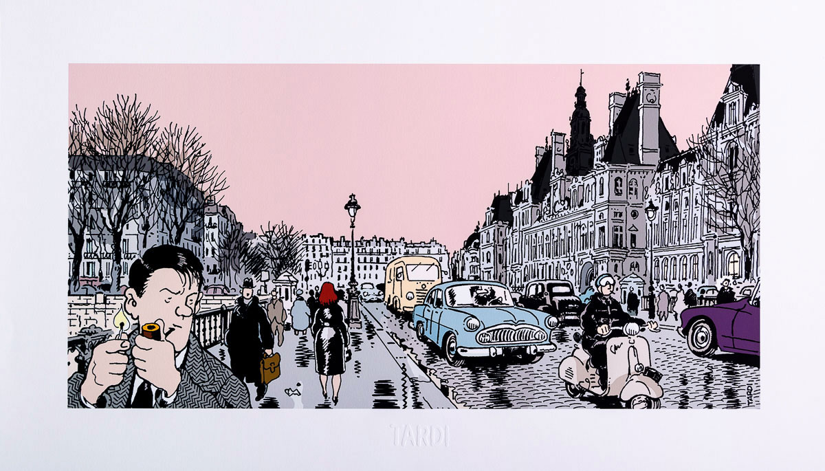 Estampe pigmentaire Jacques Tardi : Nestor Burma dans le 4e Arrondissement de Paris - Estampe