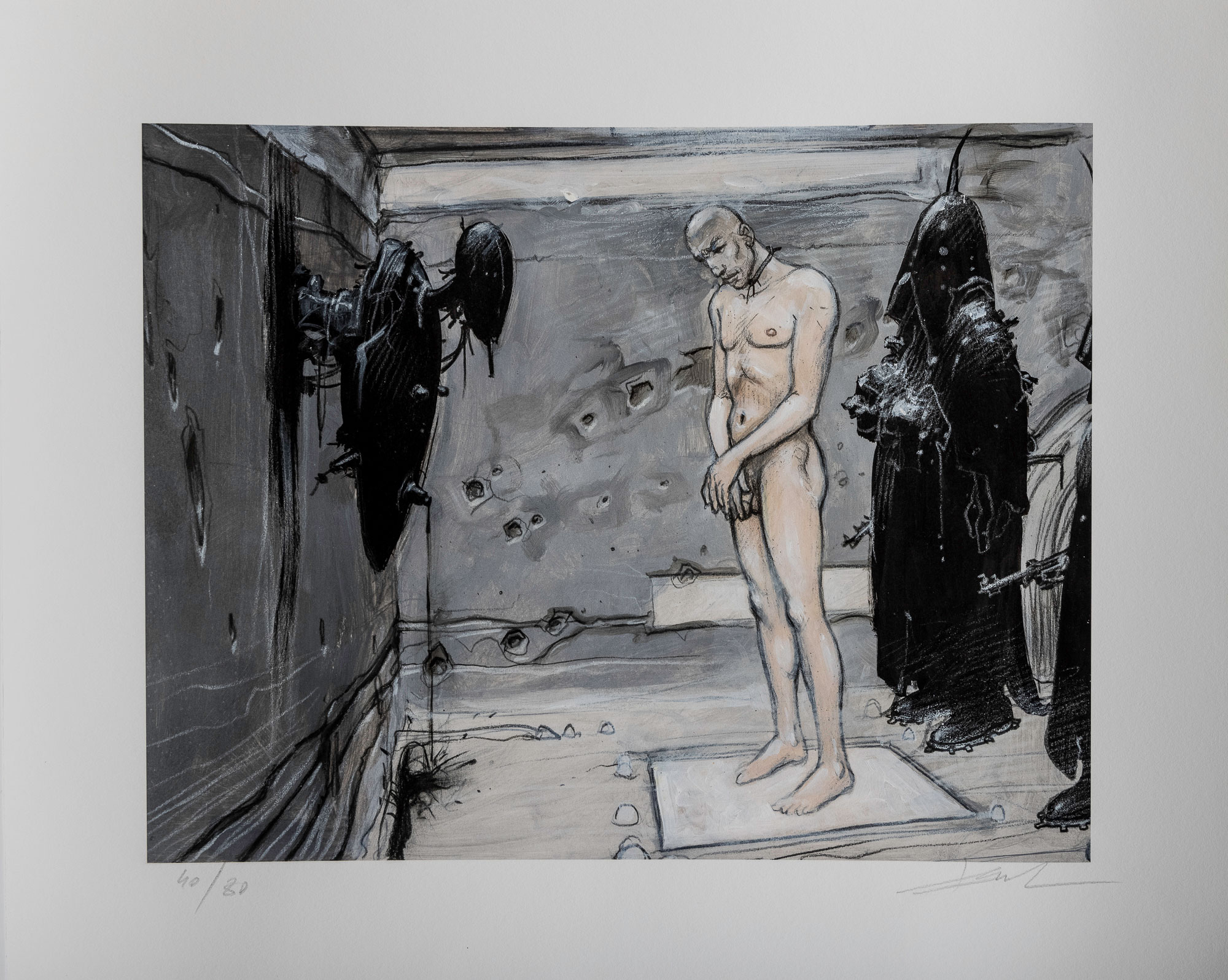 Lámina pigmentaria firmada y numerada de Enki Bilal - Homme nu - Lámina