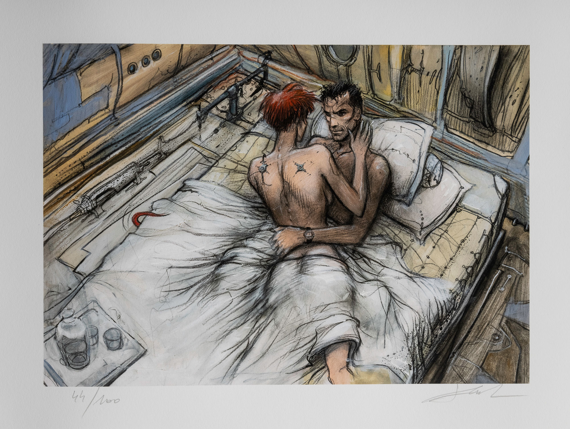 Lámina pigmentaria firmada y numerada de Enki Bilal - Le lit - Lámina