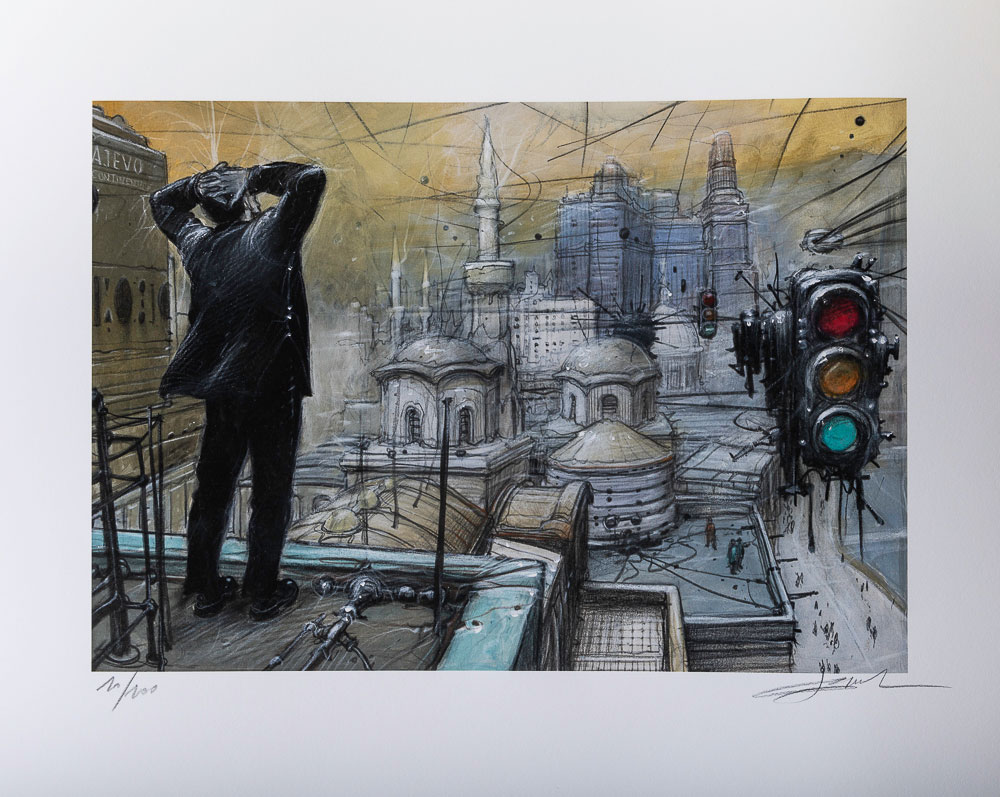 Lámina pigmentaria firmada y numerada de Enki Bilal - Monstre feu - Lámina