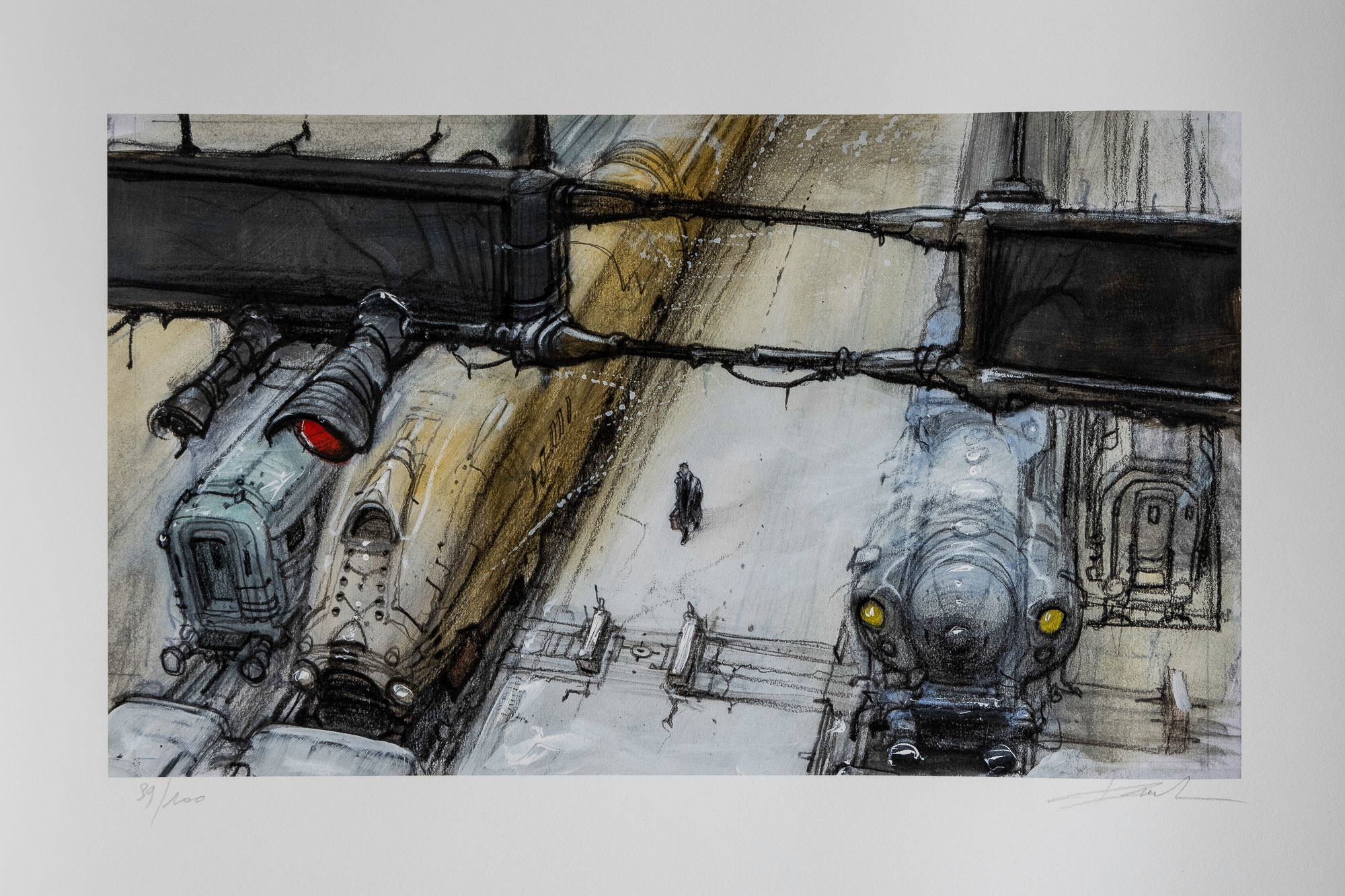 Lámina pigmentaria firmada y numerada de Enki Bilal - Trains - Lámina