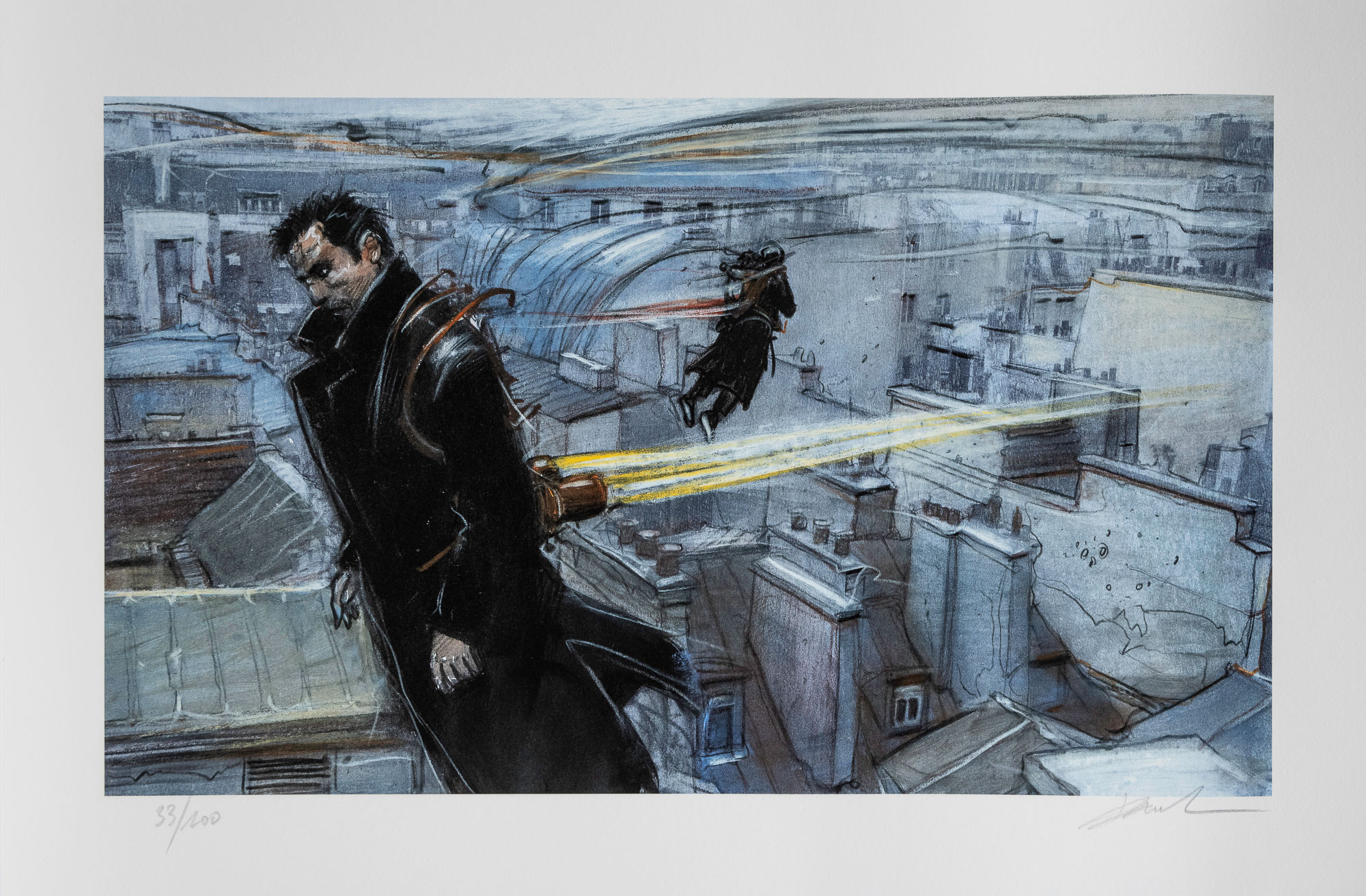 Lámina pigmentaria firmada y numerada de Enki Bilal - Hommes volants - Lámina