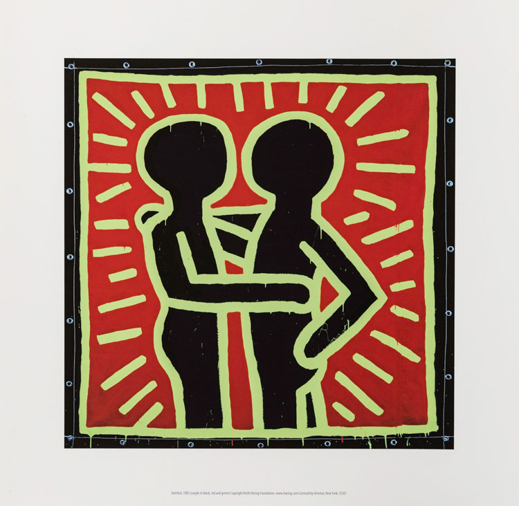 Affiche d’Art Keith HARING : Couple in black red and green (1982) - 40 x 40 cm