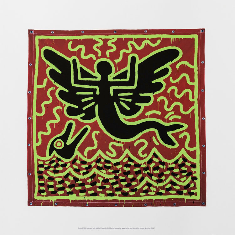 Affiche d’Art  Keith HARING : Mermaid with dolphin (1982) - 40 x 40 cm