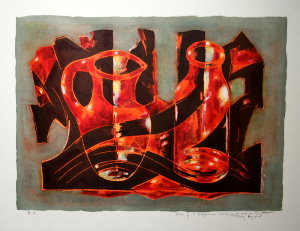 Tony Agostini Lithograph - The red Bottle and Jug