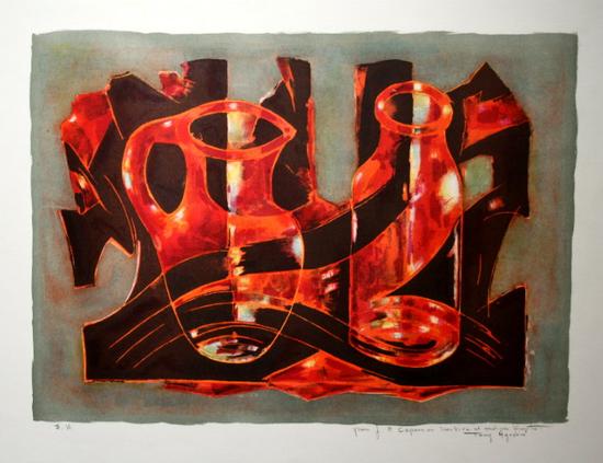 Tony Agostini : Original Lithograph : The red Bottle and Jug