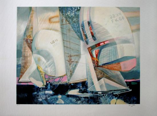 Paul Ambille : Original Lithograph : Sailboats
