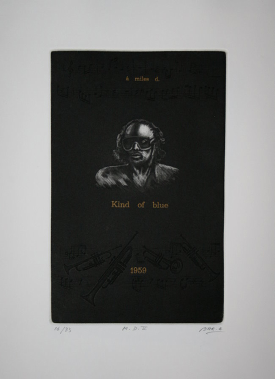 Grabado original firmado y numerado de Alain Bar - Miles Davis II