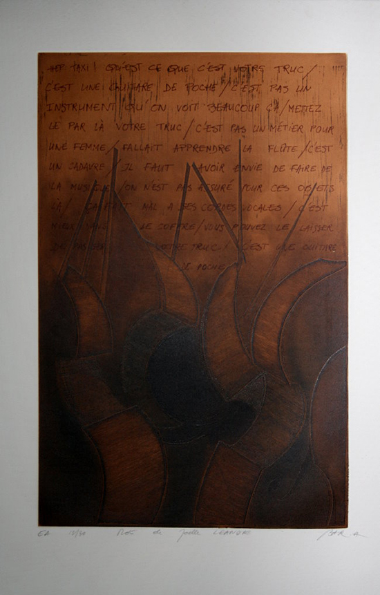 Alain Bar : Original etching : Words of Joelle Leandre