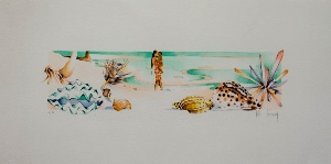 Titi Bécaud Original Lithograph : In the middle of shells