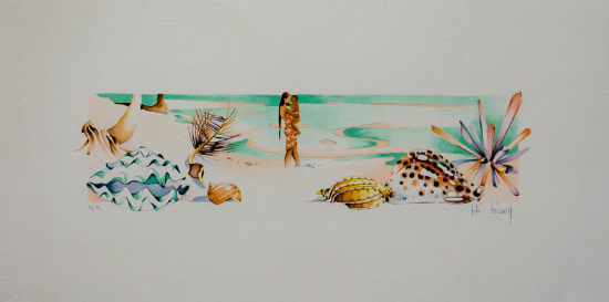 Titi Becaud : Original Lithograph : In the middle of shells