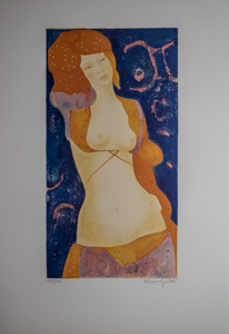 Alain Bonnefoit Lithograph - Orange Nude