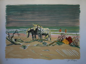 Yves Brayer Lithograph - The bathing of the riders