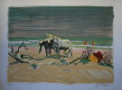  Yves BRAYER : Original Lithograph : The bathing of the riders