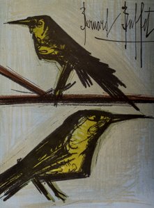 Litografia Bernard Buffet - Coppia di uccelli