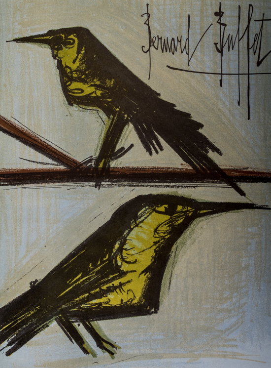 Lithographie originale de Bernard Buffet : Couple d'oiseaux
