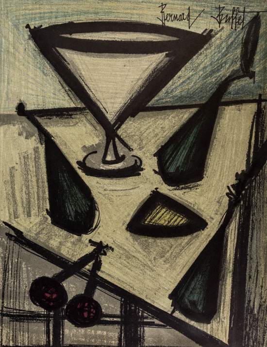 Bernard Buffet Original Lithograph : Still life with a glass