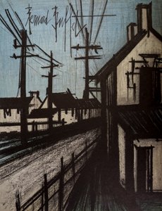 Litografia Bernard Buffet - La strada del villaggio
