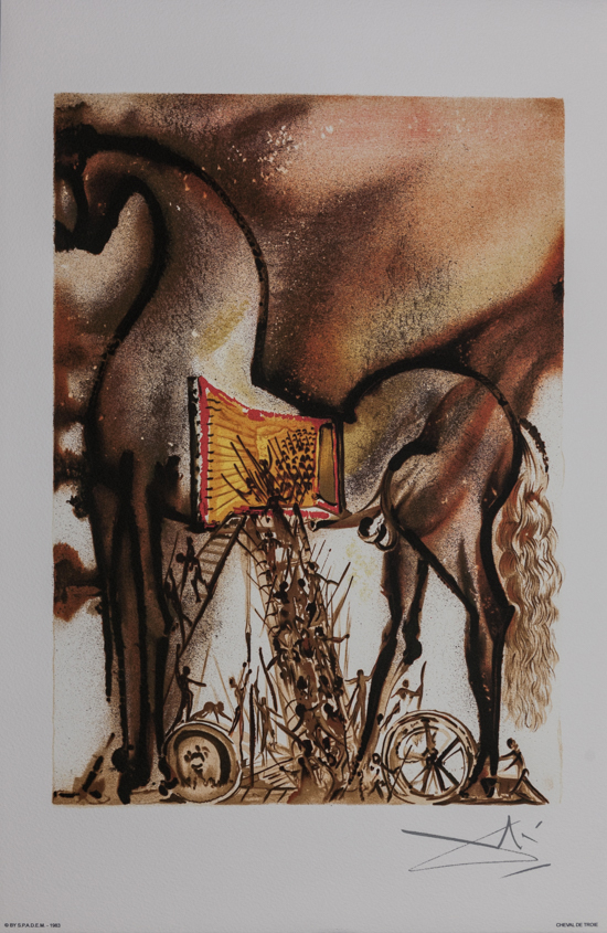 Litografía Salvador Dali : El caballo de Troya