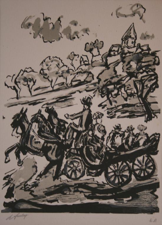 Henry D'ANTY : Litografia originale : La carrozzella III