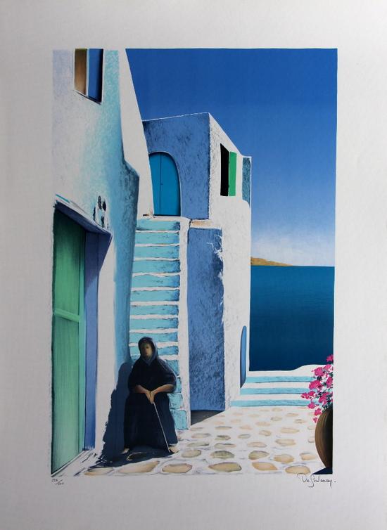 Frdric De Fontenay : Original Lithograph : Crete : at the foot of the stairs
