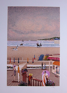 Litografia Ramon Dilley - Spiaggia di Deauville