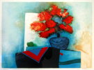 Claude Gaveau : Lithographie originale : Le bouquet rouge