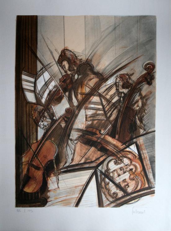 Dominique GUILLEMARD : Original Lithograph : Violins