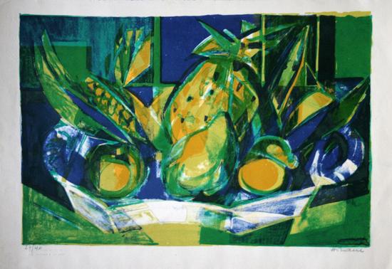 Camille HILAIRE : Original Lithograph : Still life with the watermelon