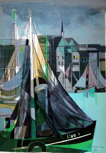 Camille Hilaire Original Lithograph - Sailboat in the port