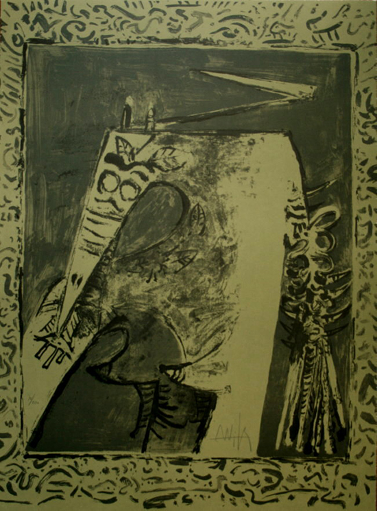 Wifredo LAM : Original lithograph signed and numbered in pencil by the artist : Green Figure