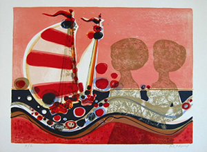 Frédéric Menguy Original Lithograph - The Sailboats